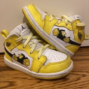 Toddler Air Jordans with yellow flowers
